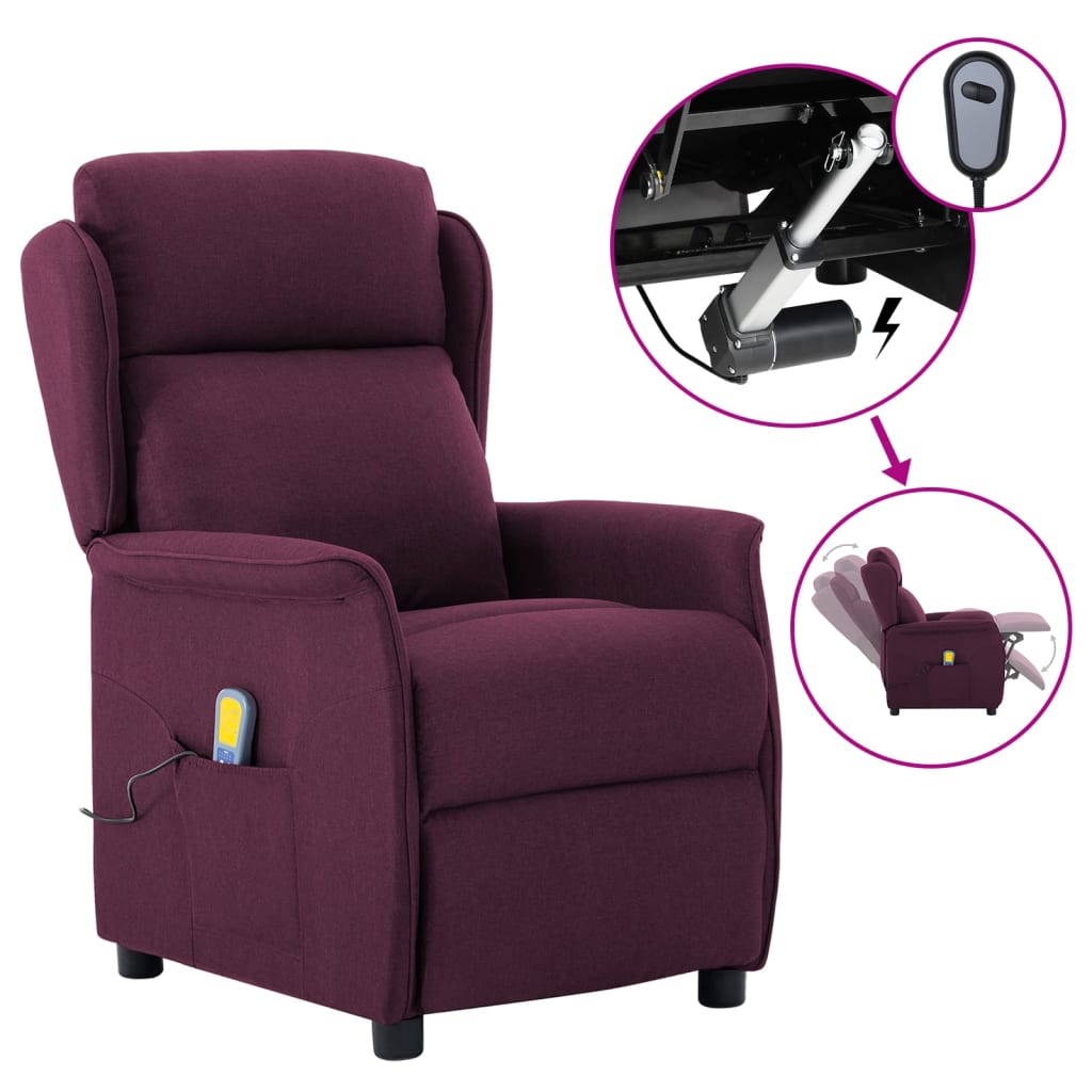 vidaXL Fotoliu de masaj rabatabil electric, violet, textil vidaXL