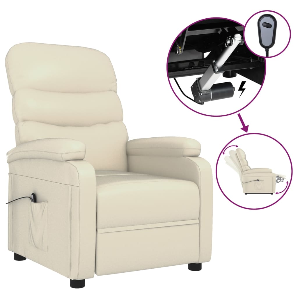 Krémszínű műbőr dönthető elektromos fotel 