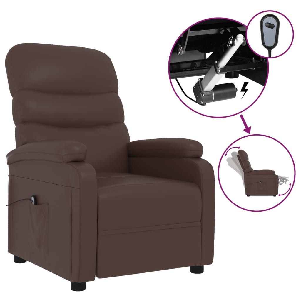 Barna műbőr dönthető elektromos fotel 