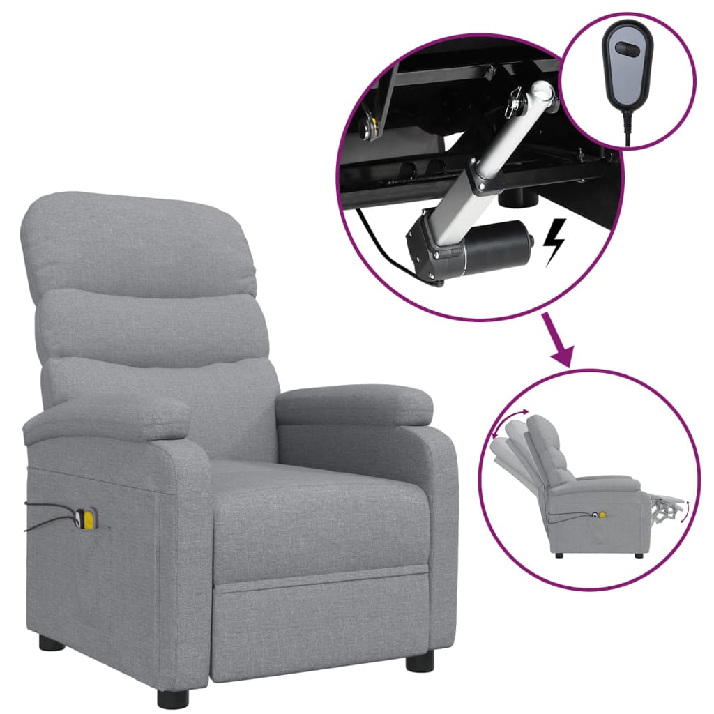 vidaXL Elektrické masážní křeslo světle šedé textil