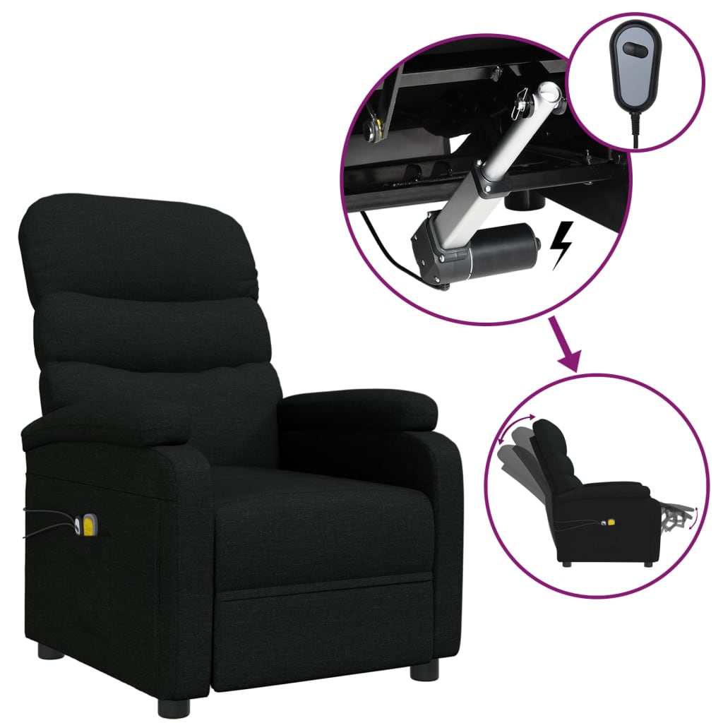 vidaXL Massagesessel Elektrisch Schwarz Stoff