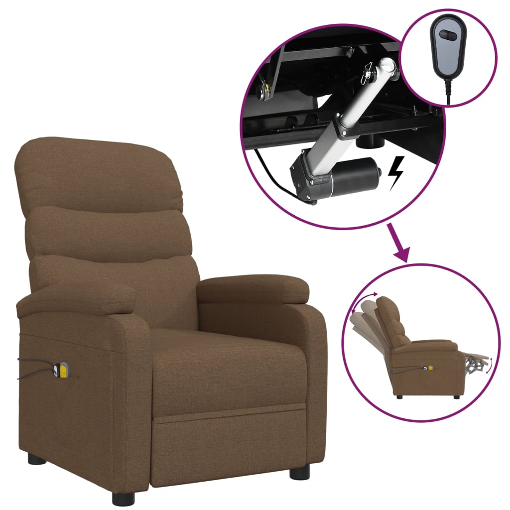 vidaXL Elektrické masážní křeslo hnědé textil