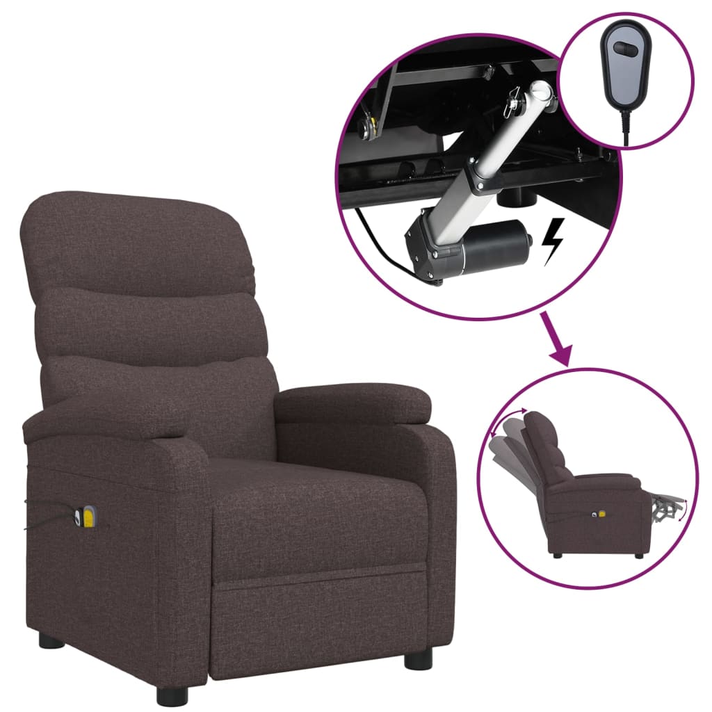 vidaXL Elektrické masážní křeslo tmavě hnědé textil