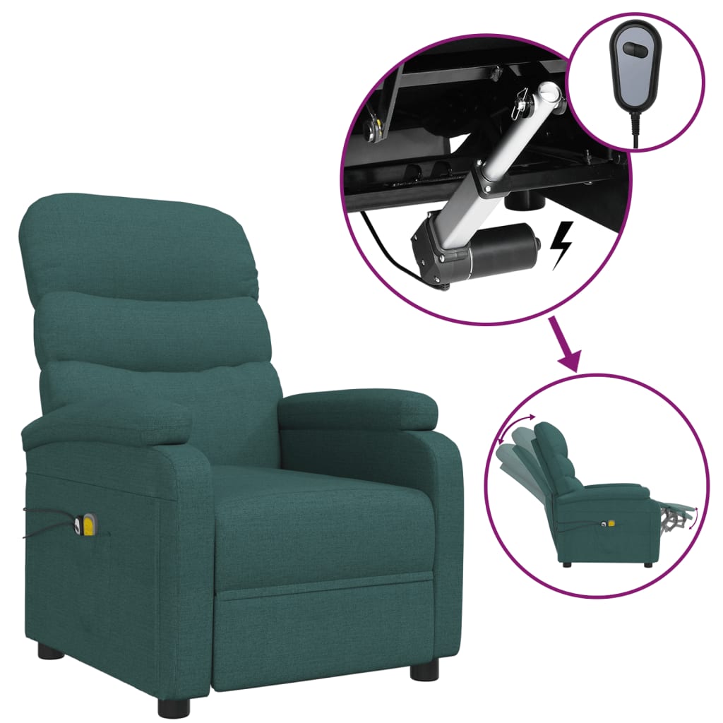 vidaXL Elektrické masážní křeslo tmavě zelené textil