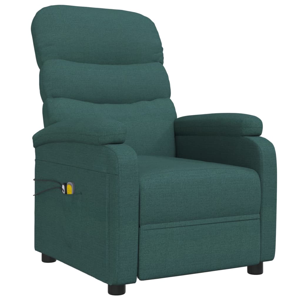 vidaXL Elektryczny fotel masujący, ciemnozielony, obity tkaniną