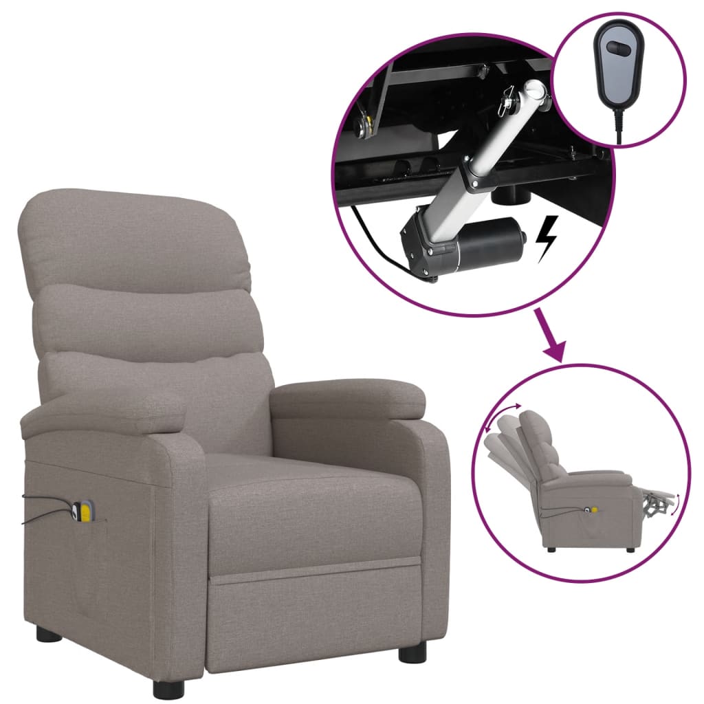 vidaXL Elektrické masážní křeslo taupe textil