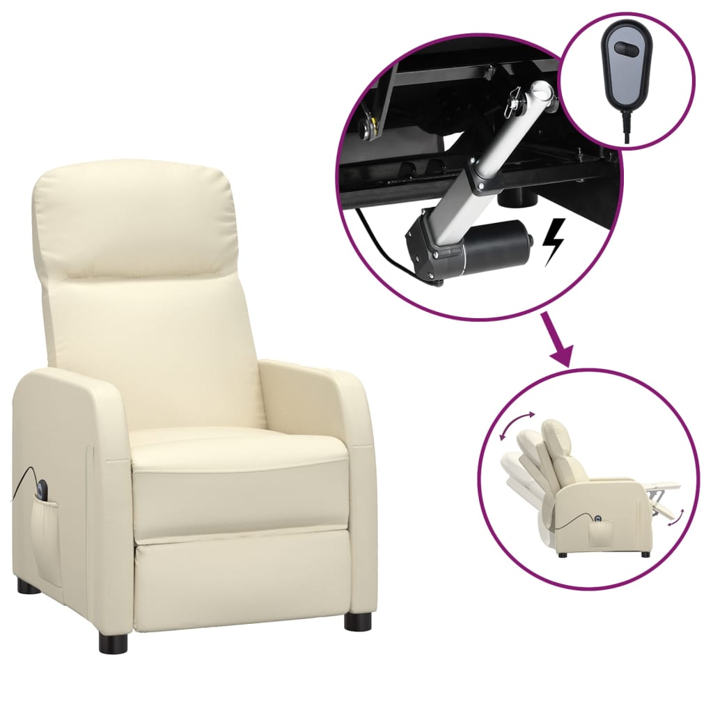 Fauteuil inclinable électrique Blanc crème Similicuir