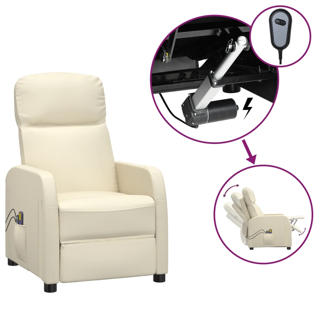 Fauteuil électrique de massage Crème blanc Similicuir