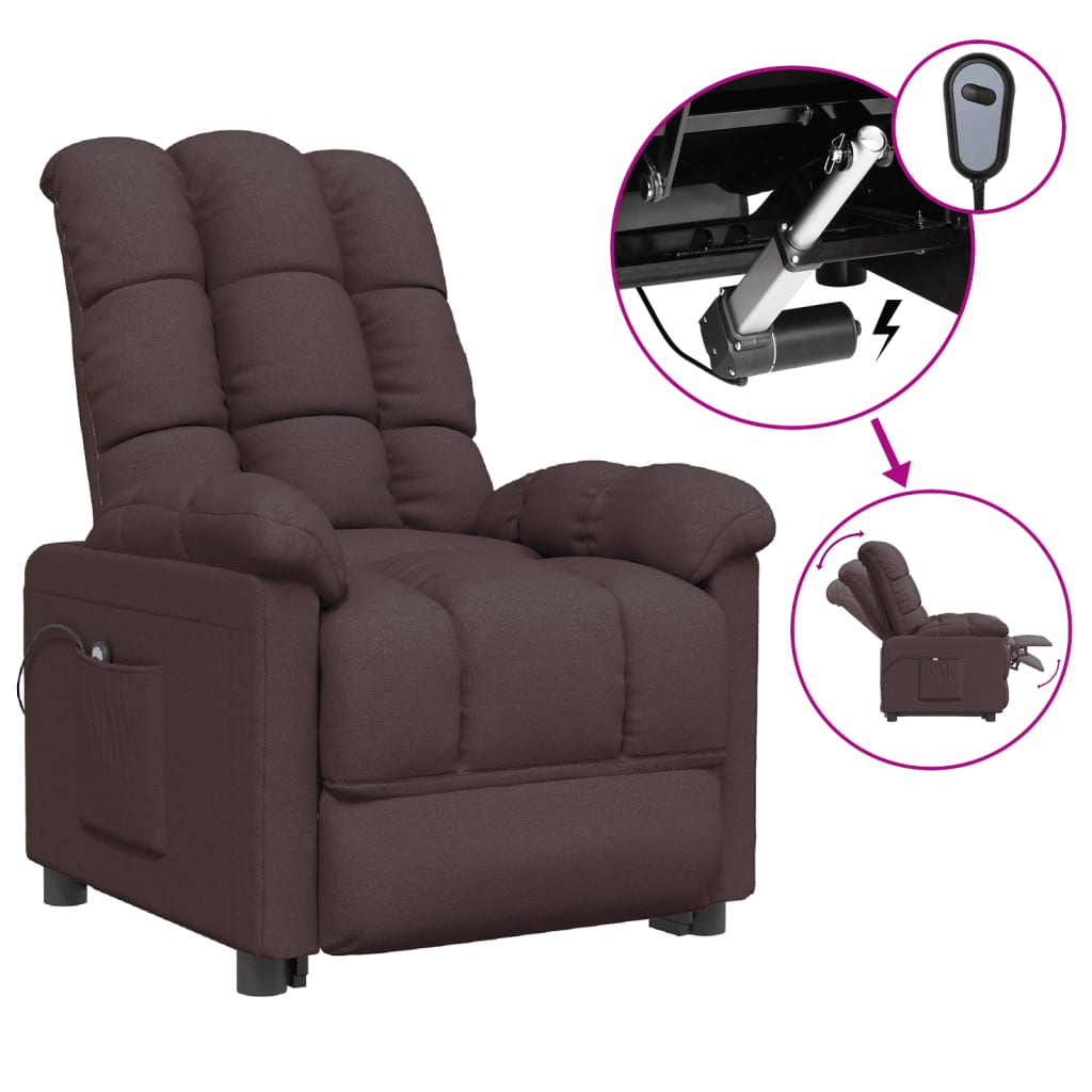 vidaXL Elektrické polohovací křeslo tmavě hnědé textil