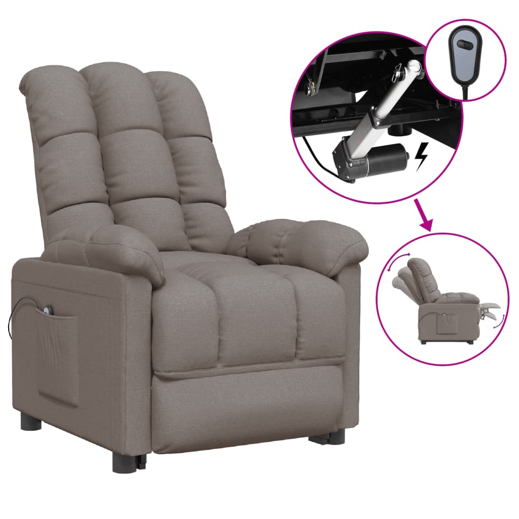 vidaXL Fotoliu rabatabil electric, gri taupe, material textil electric