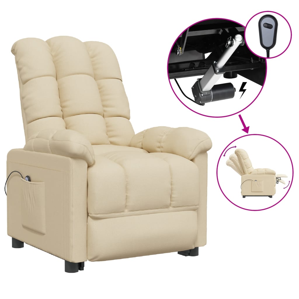 vidaXL Fotoliu rabatabil electric, crem, material textil vidaxl.ro