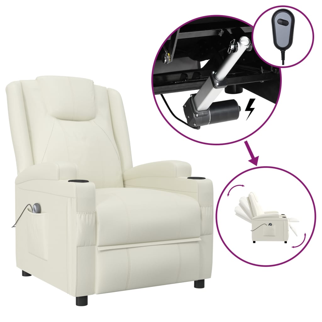 Krémfehér műbőr dönthető elektromos fotel 