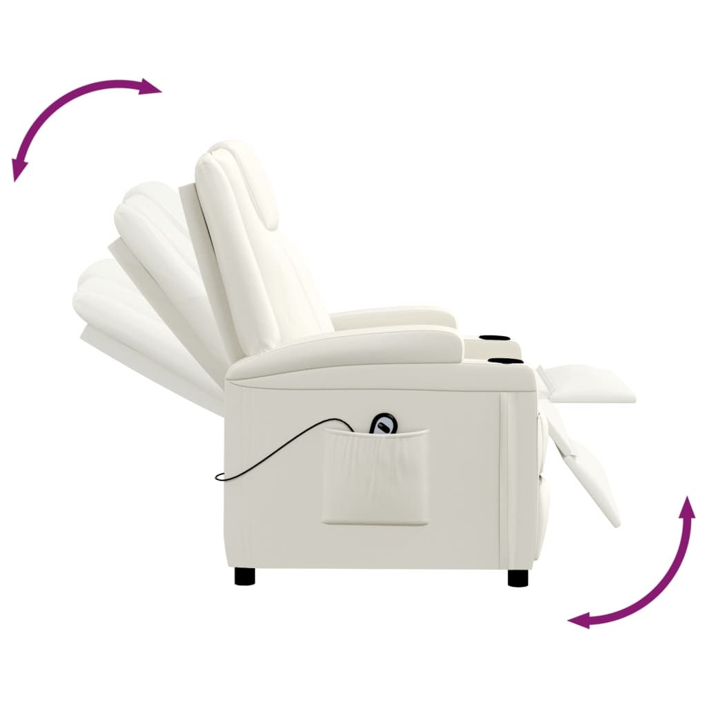 Krémfehér műbőr dönthető elektromos fotel 
