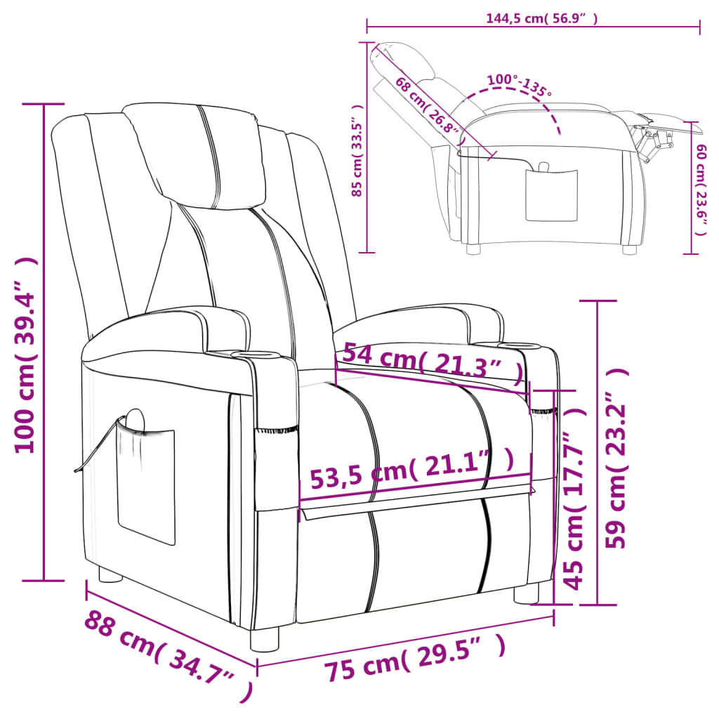 Antracitszürke műbőr dönthető elektromos fotel 