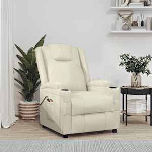 Električni masažni stol kremno belo umetno usnje