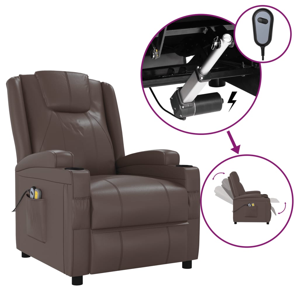 vidaXL Fotoliu masaj rabatabil electric, maro, piele ecologică ecologica