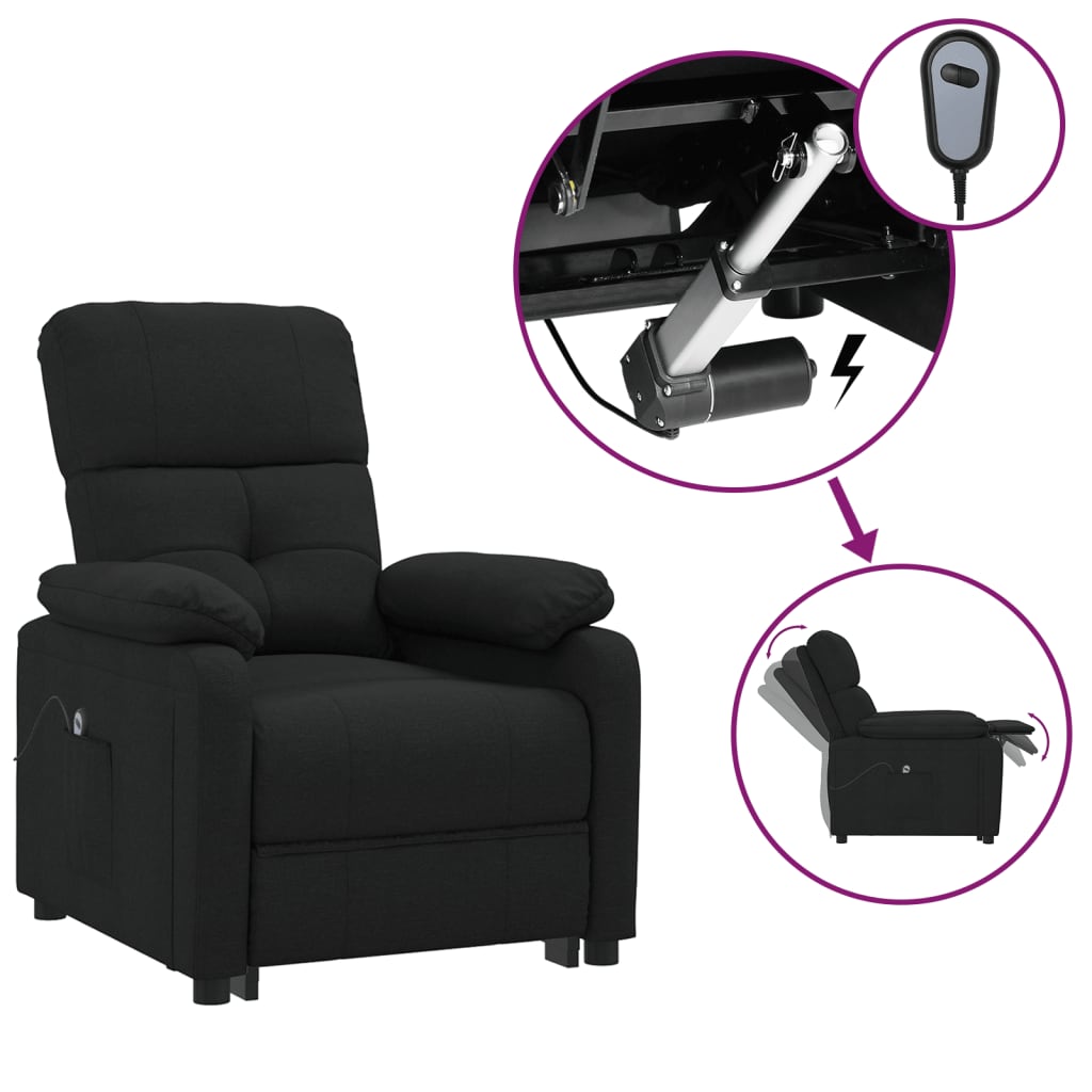 Fauteuil inclinable électrique Noir Tissu