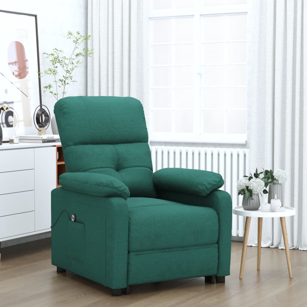 vidaXL Fotoliu rabatabil electric, verde închis, material textil