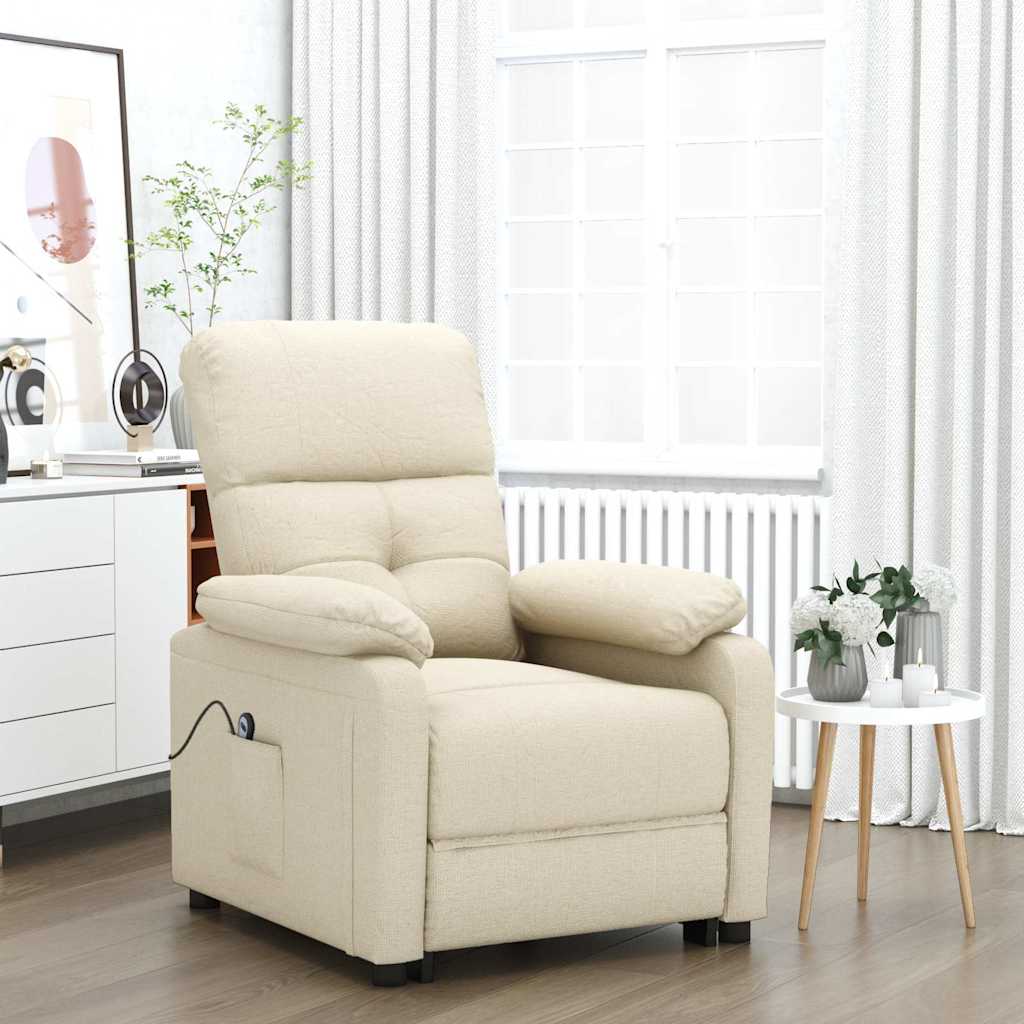 vidaXL Elektryczny fotel rozk�adany, kremowy, obity tkanin�