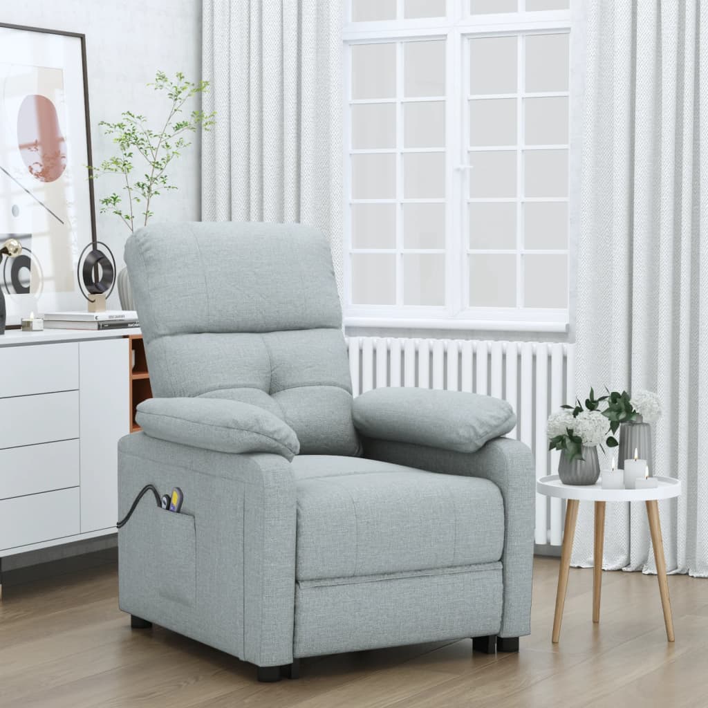 vidaXL Fotoliu de masaj electric rabatabil, gri deschis, textil