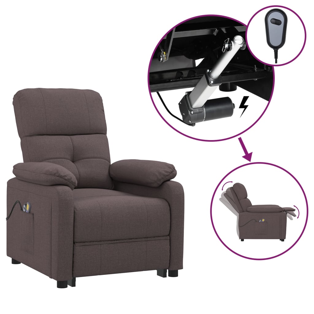 3073817 vidaXL Electric Massage Recliner Chair Dark Brown Fabric (289677+327254)