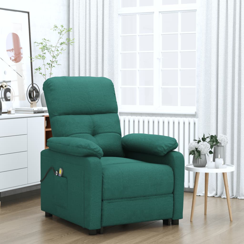 vidaXL Fotoliu de masaj electric, verde închis, material textil