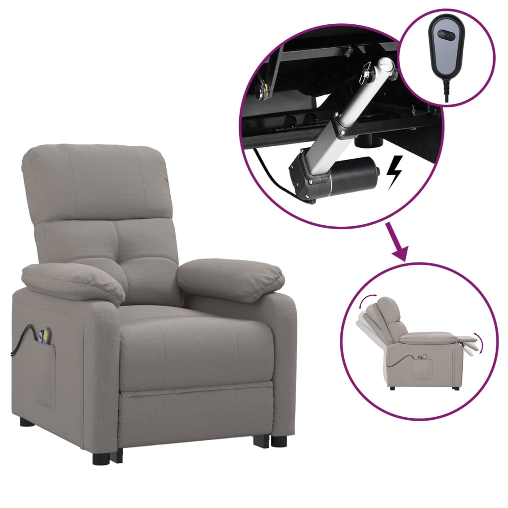 3073820 vidaXL Electric Massage Recliner Chair Taupe Fabric (289680+327254)
