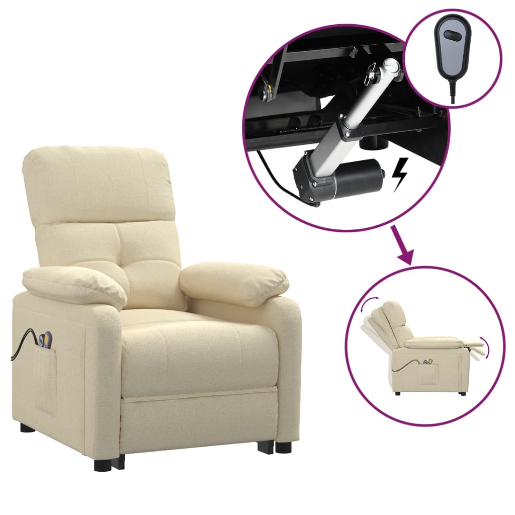 vidaXL Elektrické masážní křeslo krémové textil