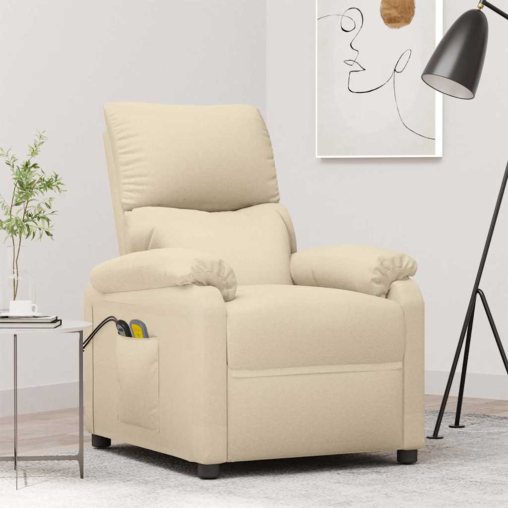 vidaXL Elektryczny fotel masuj�cy, kremowy, tkanina