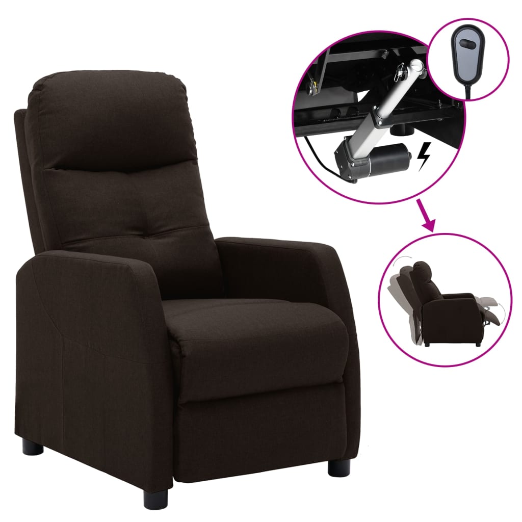 Image of vidaXL Electric Recliner Chair Dark Brown Fabric