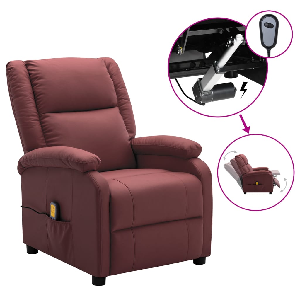 

vidaXL Electric Massage Recliner Wine Red Faux Leather