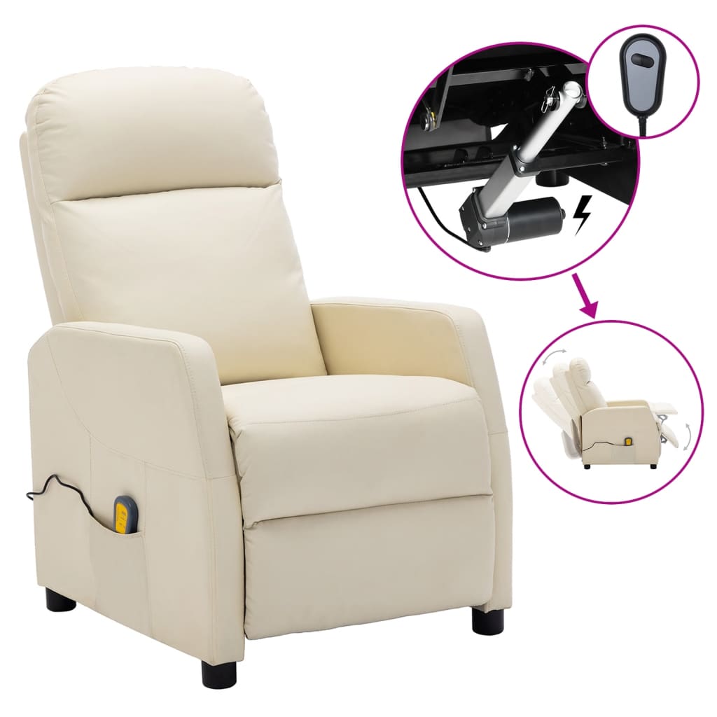 Image of vidaXL Electric Massage Chair Cream White Faux Leather