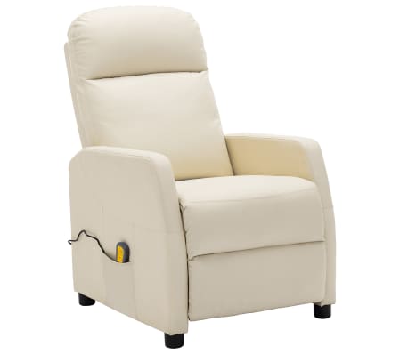 vidaXL Fauteuil de massage &eacute;lectrique blanc cr&egrave;me similicuir