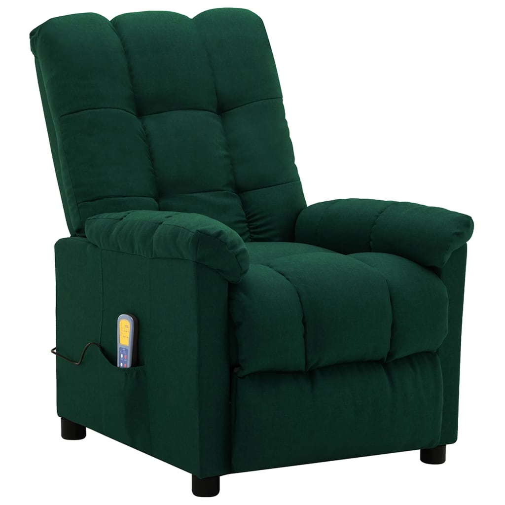 vidaXL Massage Recliner Dark Green Fabric