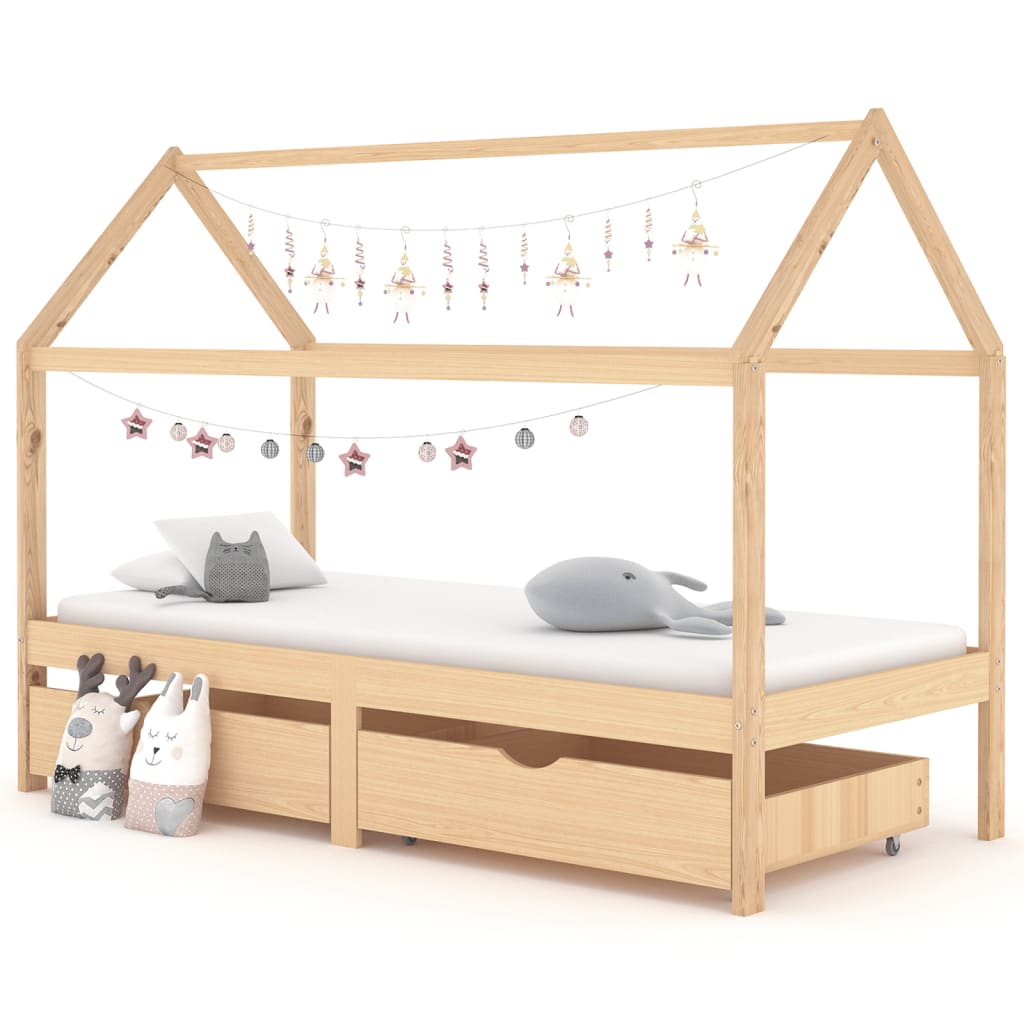 vidaXL Cadru de pat copii, cu sertare, 90 x 200 cm, lemn masiv de pin vidaXL imagine 2022