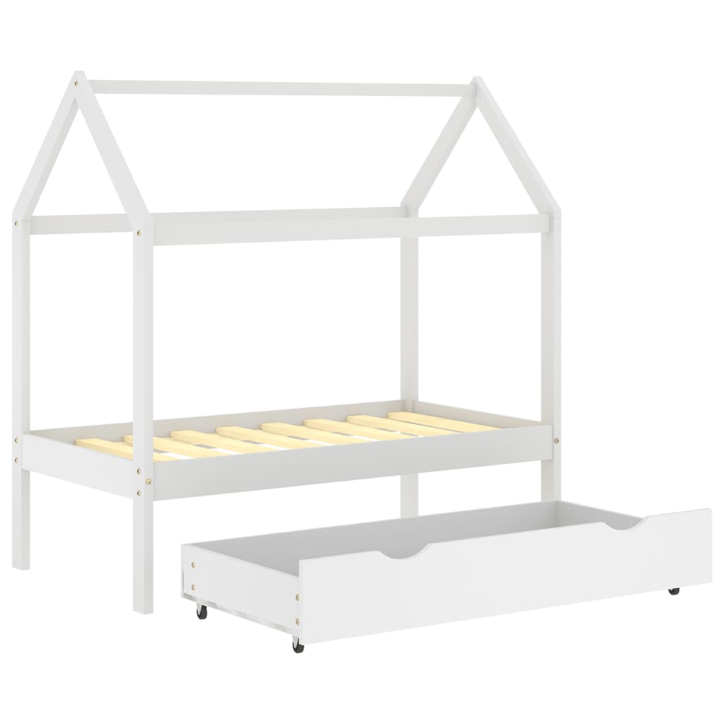 Kinderbett mit Schublade Weiß Massivholz Kiefer 70x140 cm | Stepinfit