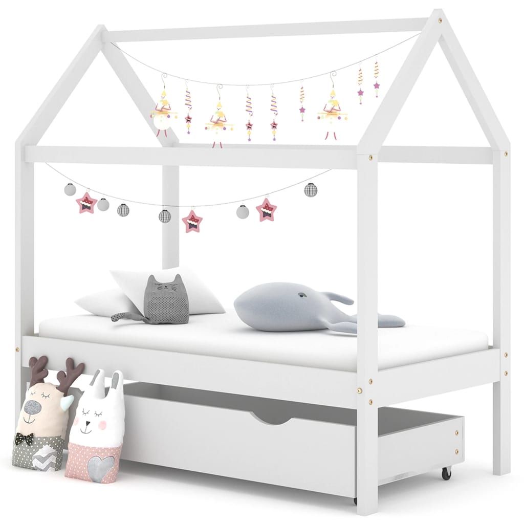 vidaXL sengestel til børneseng 70x140 cm med skuffe fyrretræ hvid