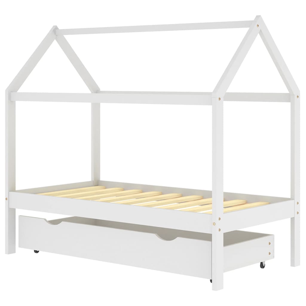  Detský posteľný rám so zásuvkou biely 80x160 cm borovica