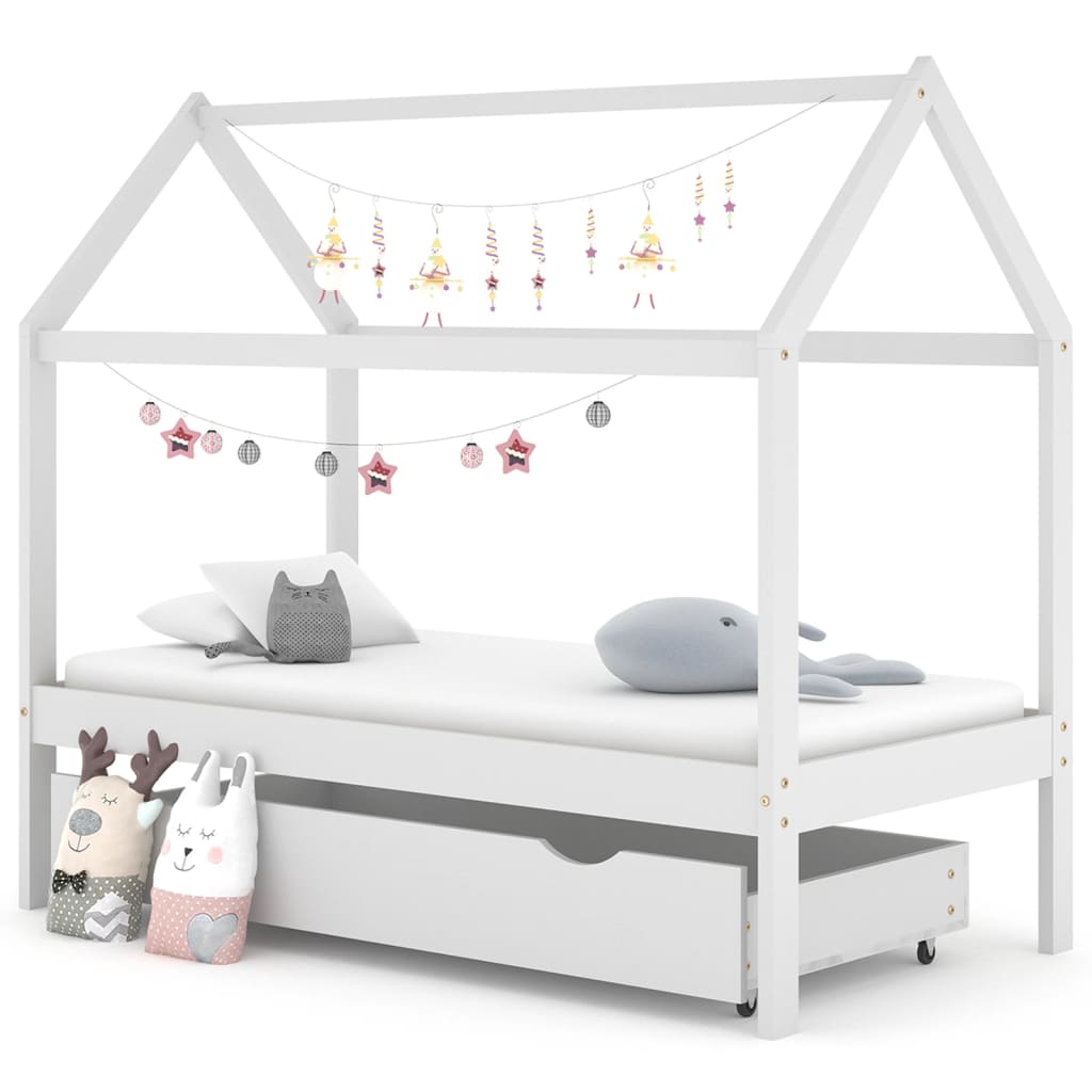 vidaXL Cadre de lit d'enfant avec un tiroir Blanc Pin massif 80x160 cm