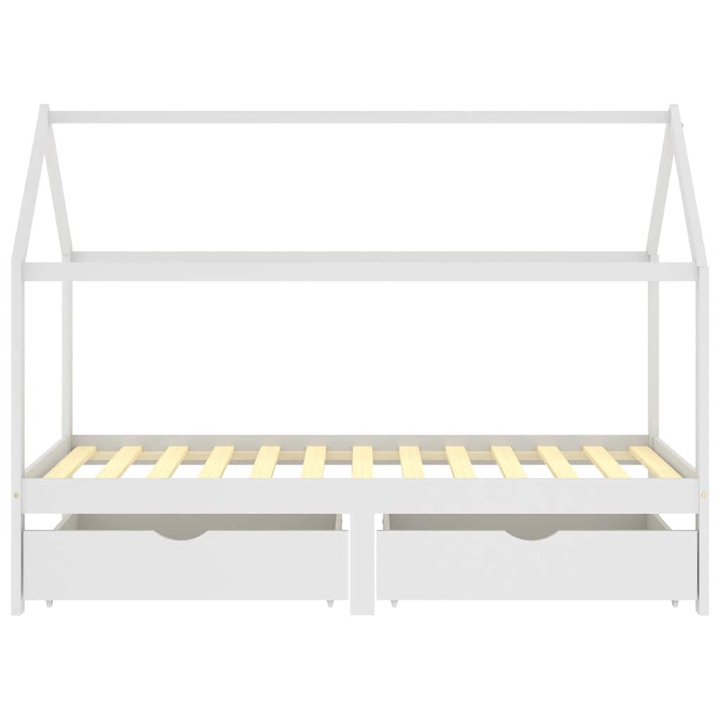 vidaXL fiókos fehér tömör fenyőfa gyerekágykeret 90 x 200 cm
