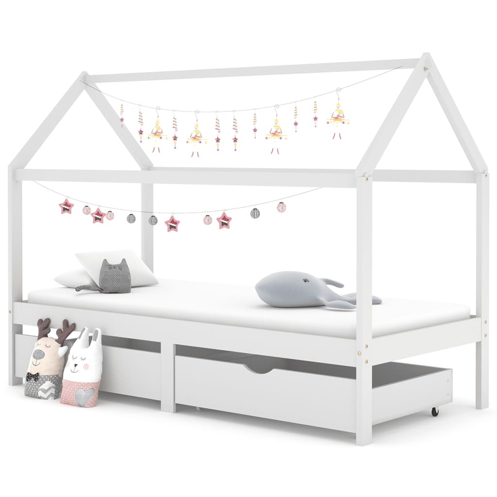 Vaikiškos lovos rėmas su stalčiais, baltas, 90x200cm, pušis | Stepinfit.lt