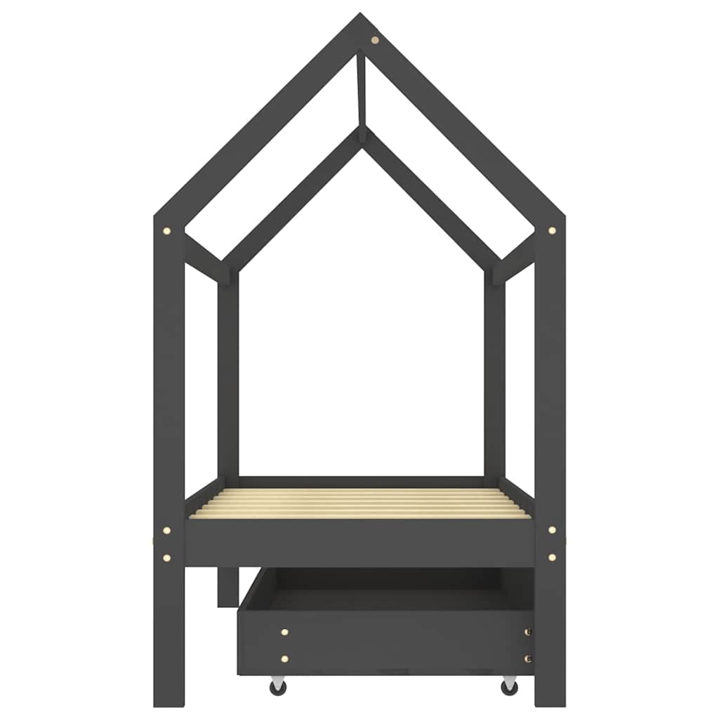 Alternativ bild 1 för VidaXl Barnsäng Med Låda Mörkgrå Massiv Furu 80X160 Cm