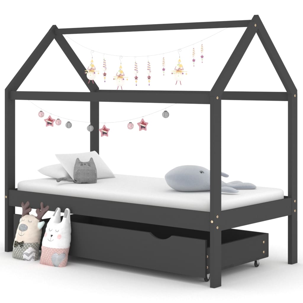 Rám dětské postele se zásuvkou tmavě šedý borovice 80 x 160 cm
