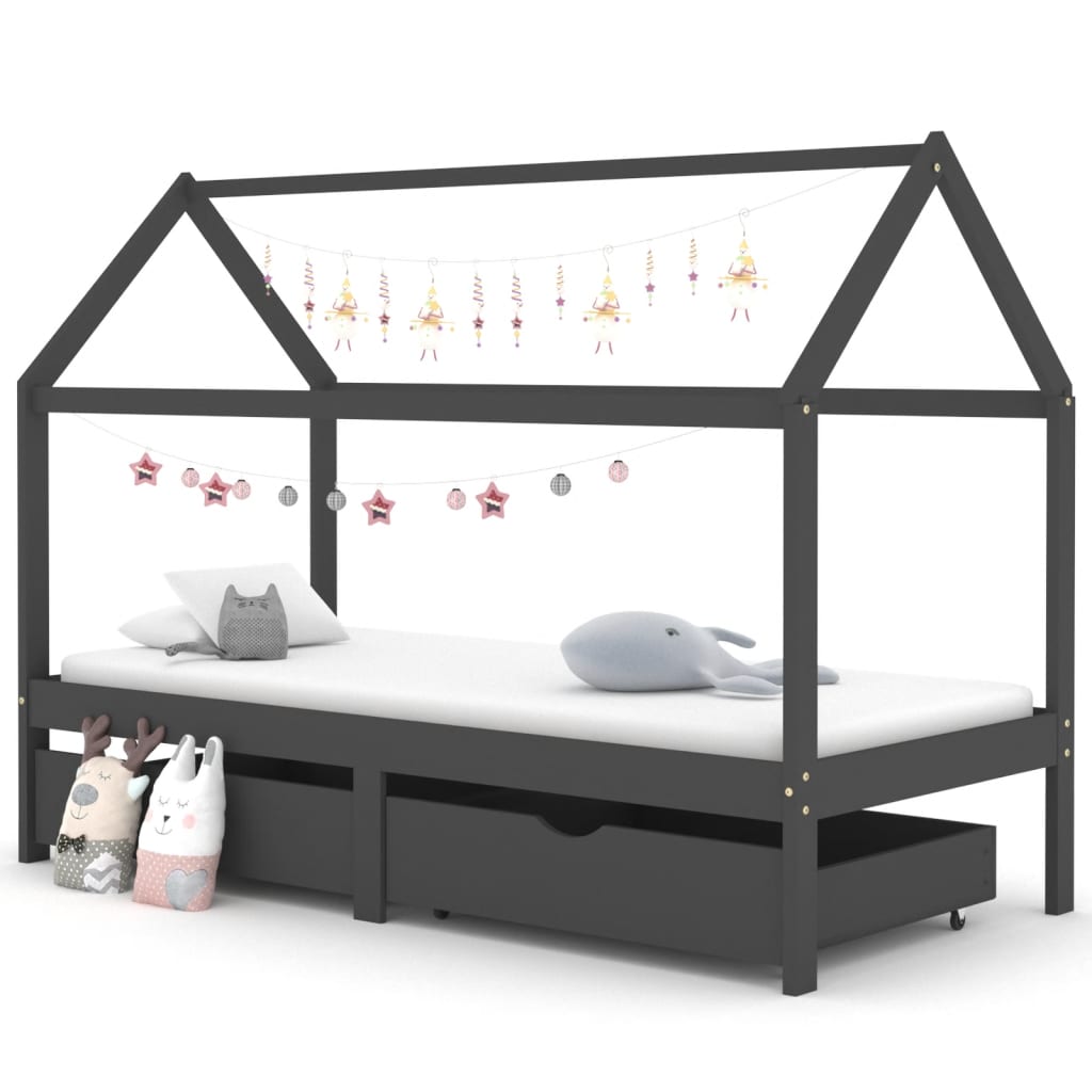 Okvir za dječji krevet s ladicama tamnosivi 90×200 cm borovina Kreveti za djecu i bebe Naručite namještaj na deko.hr