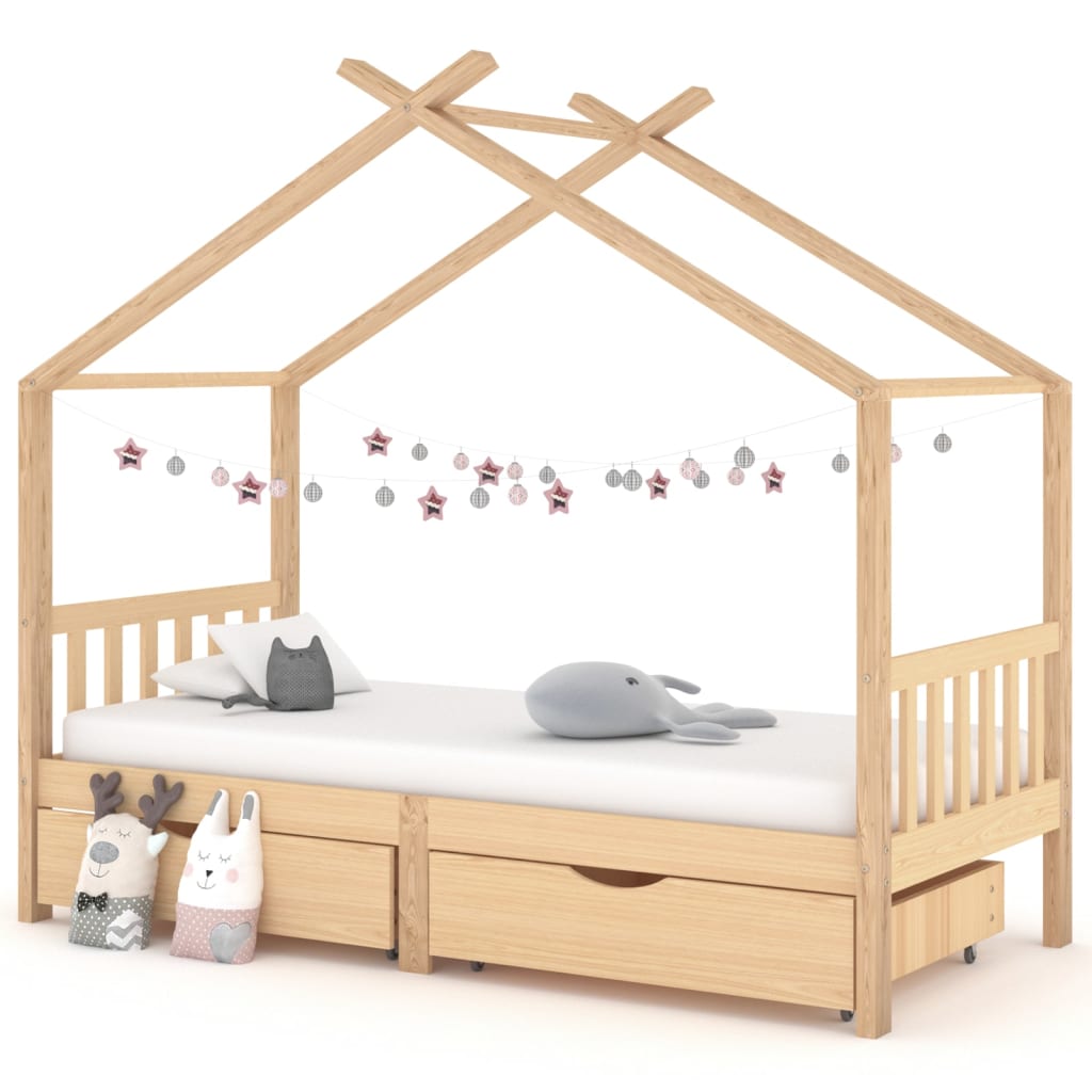 Cadru de pat de copii, cu sertare, 90×200 cm, lemn masiv de pin