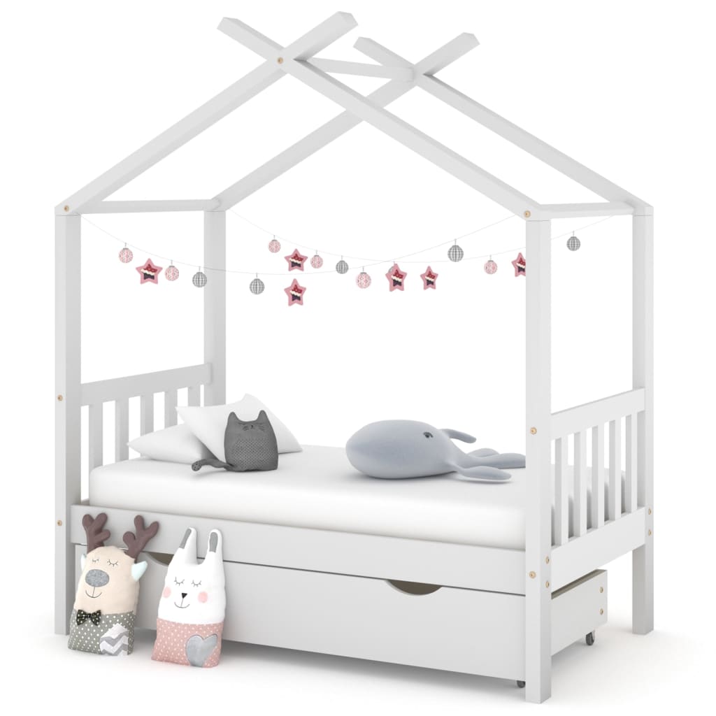 vidaXL Cadru pat de copii cu un sertar, alb, 70x140 cm, lemn masiv pin