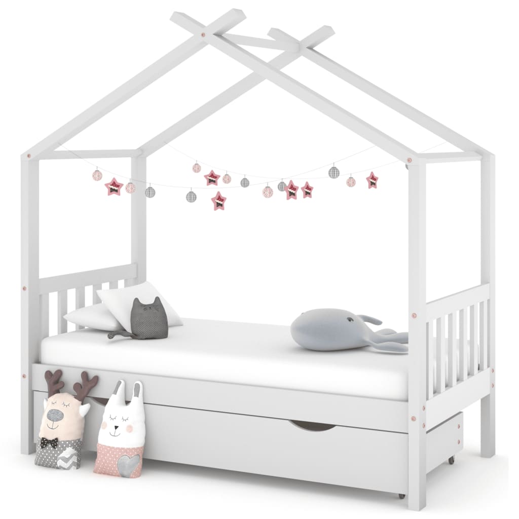 vidaXL Cadre de lit d'enfant avec un tiroir Blanc Pin massif 80x160 cm