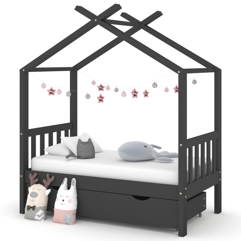 Kinderbett mit Schublade Dunkelgrau Massivholz Kiefer 70×140 cm kaufen