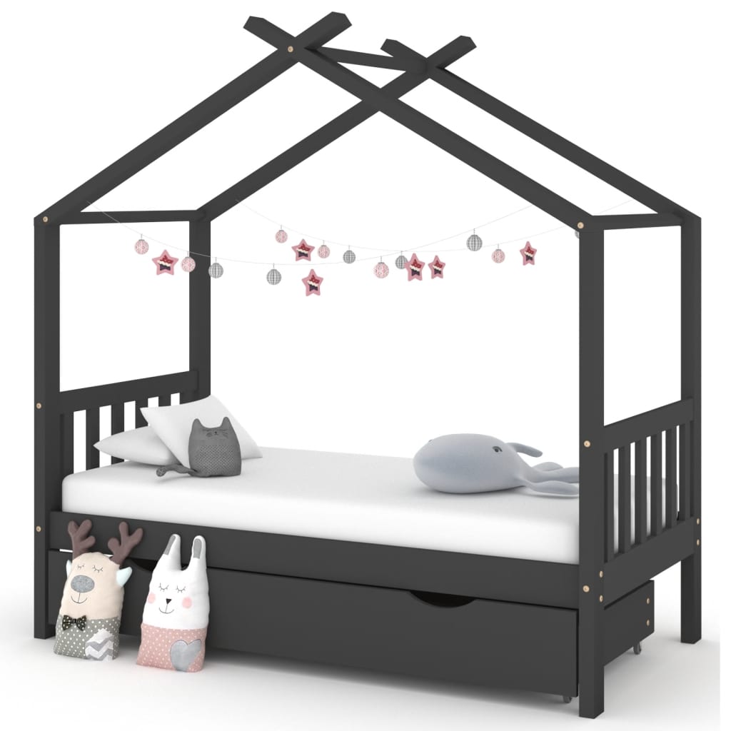 Kinderbett mit Schublade Dunkelgrau Massivholz Kiefer 80×160 cm kaufen