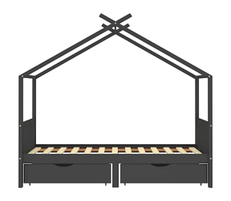 vidaXL Lasten s&auml;ngynrunko laatikoilla harmaa t&auml;ysi m&auml;nty 90x200cm